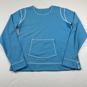 Athleta Summer Shade Rash Guard Top Women’s L Long Sleeve Blue Active Hike Fish